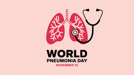 Vector art of world pneumonia day poster with red lungs and a stethoscope, emphasizing the importance of respiratory health and awareness on november 12