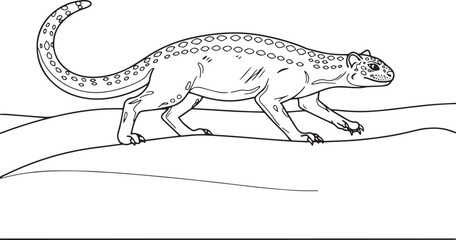 Fototapeta premium Line art illustration of a primitive mammal moving across undula