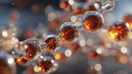 Radiant molecules form a floating, interconnected network in mid-air, representing biotechnology, digital connectivity, scientific innovation, and futuristic molecular structures in a hyperrealistic s