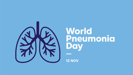 Vector art of world pneumonia day simple illustration with lungs and text on a light blue background, promoting respiratory health