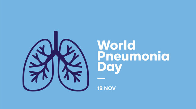 Vector art of world pneumonia day simple illustration with lungs and text on a light blue background, promoting respiratory health
