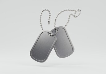 Fototapeta premium Shiny Metal Dog Tags on a Chain Against a Light Background.