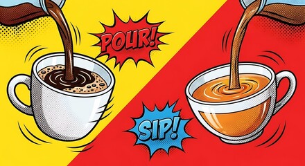 Coffee and Tea Pop Art Pour.