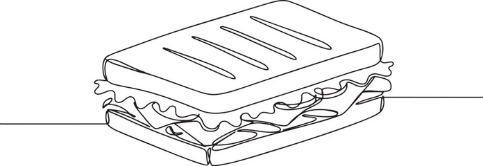 Elegant continuous line drawing of a delectable sandwich with fr