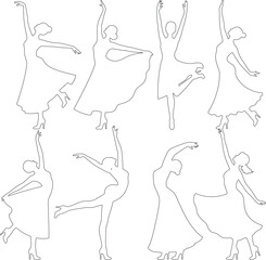 Elegant Ballet Dancers Silhouettes in Various Poses for Dance Illustration
