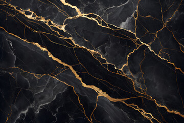 Black marble surface with diagonal gold veining &mdash; ideal for luxury design showcases, architectural campaigns, and high-end material storytelling. generative ai