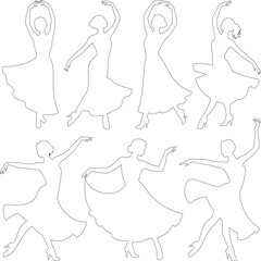 Elegant ballroom dancers line art silhouettes graceful movements and poses