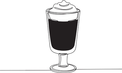 Elegant single line drawing of an Irish coffee with whipped crea