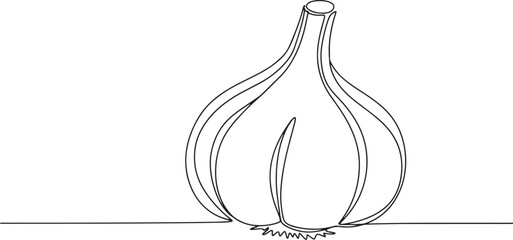 Minimalist single line drawing of a flavorful garlic bulb on whi