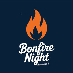 Vector art of bonfire night emblem featuring a stylized flame and text, commemorating november 5th with a dark blue textured background
