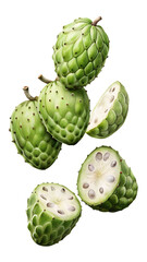 Fototapeta premium Fresh Green Cherimoya Fruit Still Life with Cut Pieces on White Background