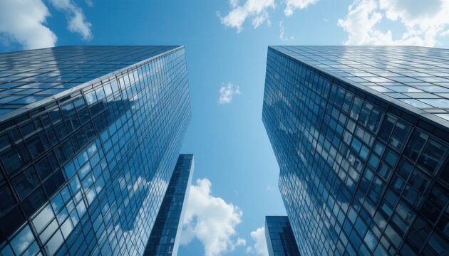 Airplane panoramic view flying on business skyscrapers of financial center. Travel, economy, cargo, transportation concept