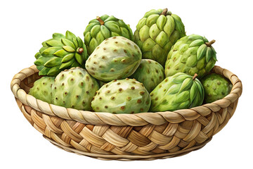 Fototapeta premium A bounty of exotic fruits in a woven basket isolated on white background