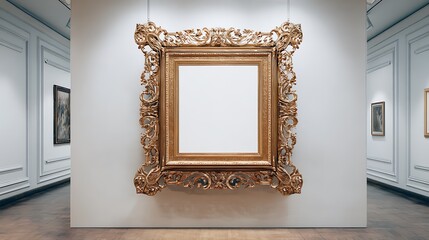 Ornate golden frame in a museum gallery.