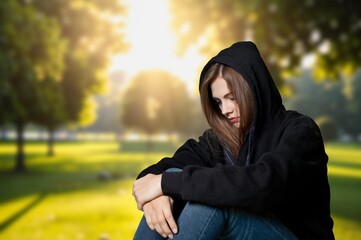 Upset crying woman has problems.