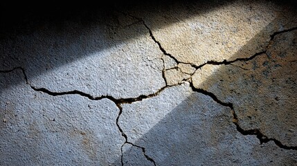Obraz premium Cracked concrete wall shadow shadow of person falls upon cracked concrete wall revealing urban decay and mystery