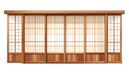 Illustration of a Japanese sliding door, made of wood and paper panels, indoors