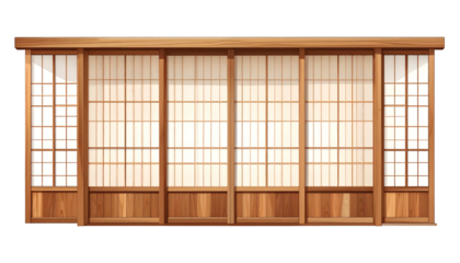 Illustration of a Japanese sliding door, made of wood and paper panels, indoors
