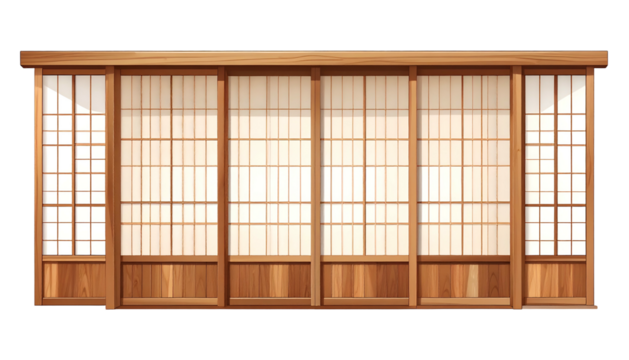 Illustration of a Japanese sliding door, made of wood and paper panels, indoors