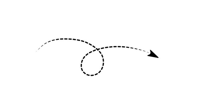 Animated graphic resource: a quick drawing of an arrow moving along a sequential dotted line, emphasizing progress, movement, and directionality.
