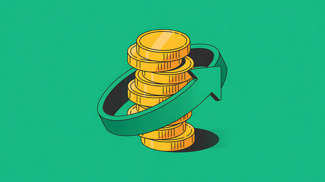 Golden coin stack inside green money holder symbolizing wealth and financial growth