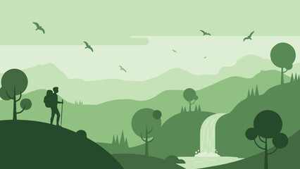 landscape with trees and birds