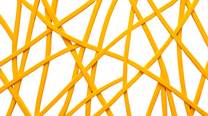 A vibrant arrangement of yellow rubber bands intertwined in a chaotic but visually striking pattern.