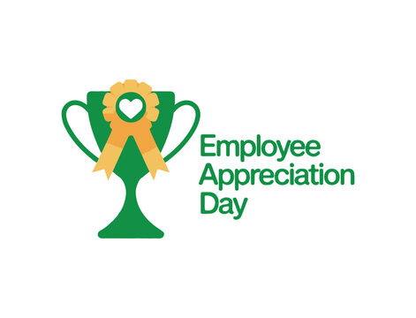 Vector art of green trophy with ribbon and text employee appreciation day