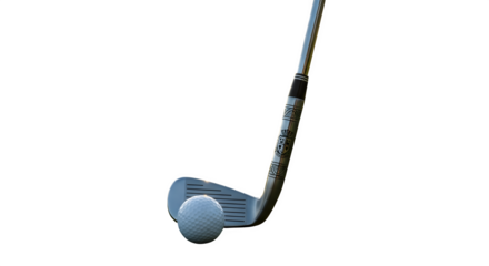 Golf club hitting a golf ball isolated on transparent background in studio shot