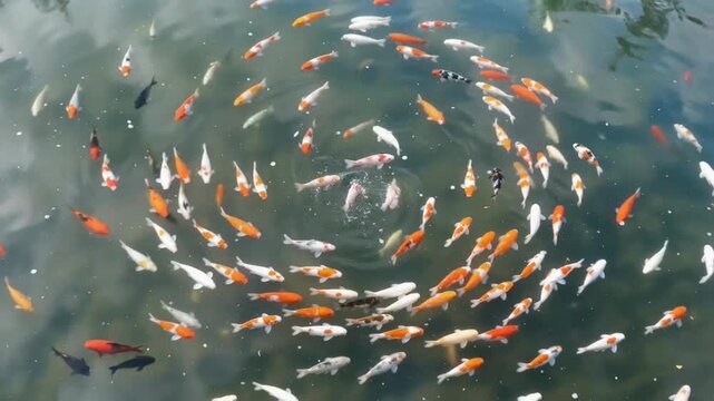 koi fish group forming a circular pattern
