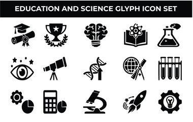 Education and science glyph icons  vector  setEducation and science glyph icons  vector  set