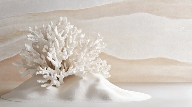 This 3D coral piece features intricate porcelain textures with rounded shapes and organic holes, blending art and nature beautifully