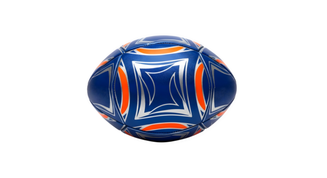 American football with blue and orange design isolated on transparent background