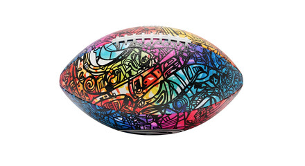 Colorful american football with intricate patterns isolated on transparent background