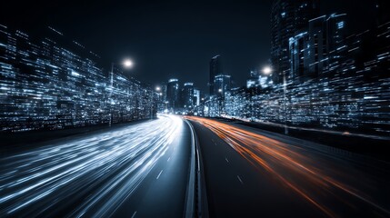 Obraz premium City highway at night with light trails.