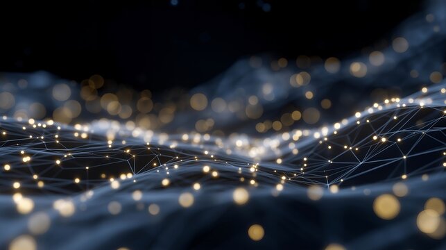 Futuristic visualization of a digital neural network processing vast streams of data, with glowing interconnected nodes and flowing data paths, symbolizing AI intelligence, machine learning, and