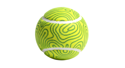 A tennis ball with a green swirl pattern isolated on transparent background