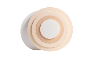 Concentric circles of varying sizes and neutral tones, arranged on a dark backdrop