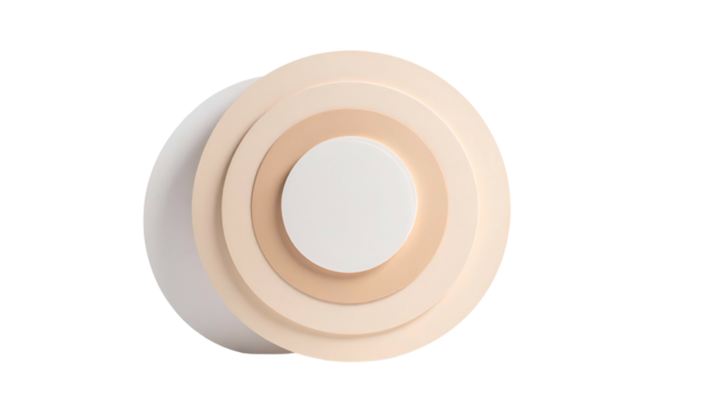 Concentric circles of varying sizes and neutral tones, arranged on a dark backdrop