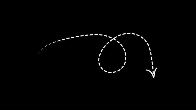 Clean, modern motion graphic animation showing an arrow following a dashed route, symbolizing guidance, delivery tracking