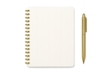 Blank notebook with golden spiral and pen