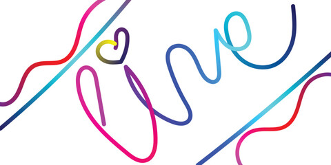 Vibrant abstract lines and a heart symbol form the word 
