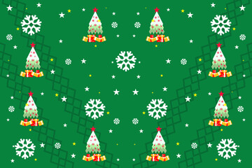 christmas card with christmas tree. seamless stars tree and snowflakes.Native American tribal fabric,design illustration for woven textile printing, xmas, picture books, New Year's gift wrapping paper