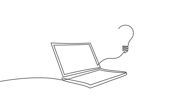 Laptop And Light Bulb Continuous Line Animation Business Idea Innovation