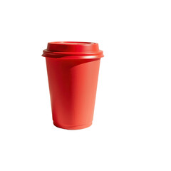 Bright Red Disposable Coffee Cup with Lid on a White Background