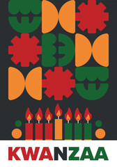 Kwanzaa Happy Celebration. African and African-American culture holiday. Seven days festival, celebrate annual from December 26 to January 1. Black history. Poster, card, banner and background. Vector