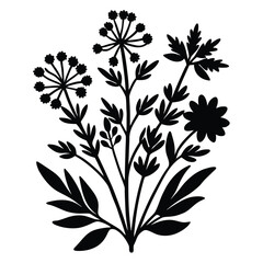 Elegant floral silhouette botanical illustration vector design element nature art