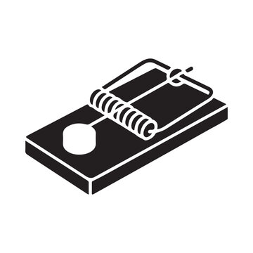 Simple black and white icon of a classic wooden mouse trap