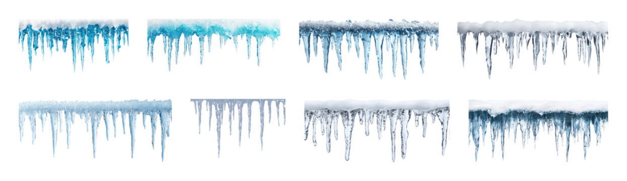 PNG Realistic icicles winter decoration, element set on transparent background
