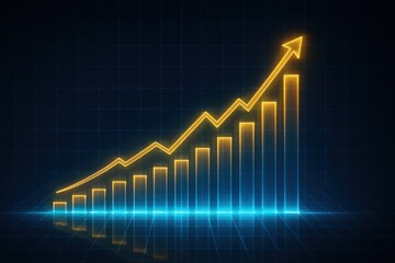 Glowing chart with upward trending graph and bars showing business growth.